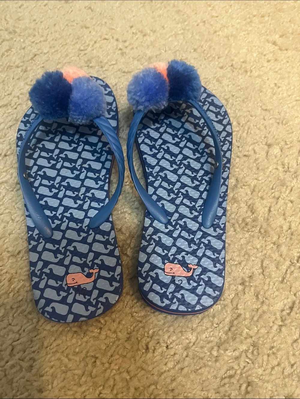 Vineyard Vines Kids Blue Pom-Pom Flip Flop Sandals